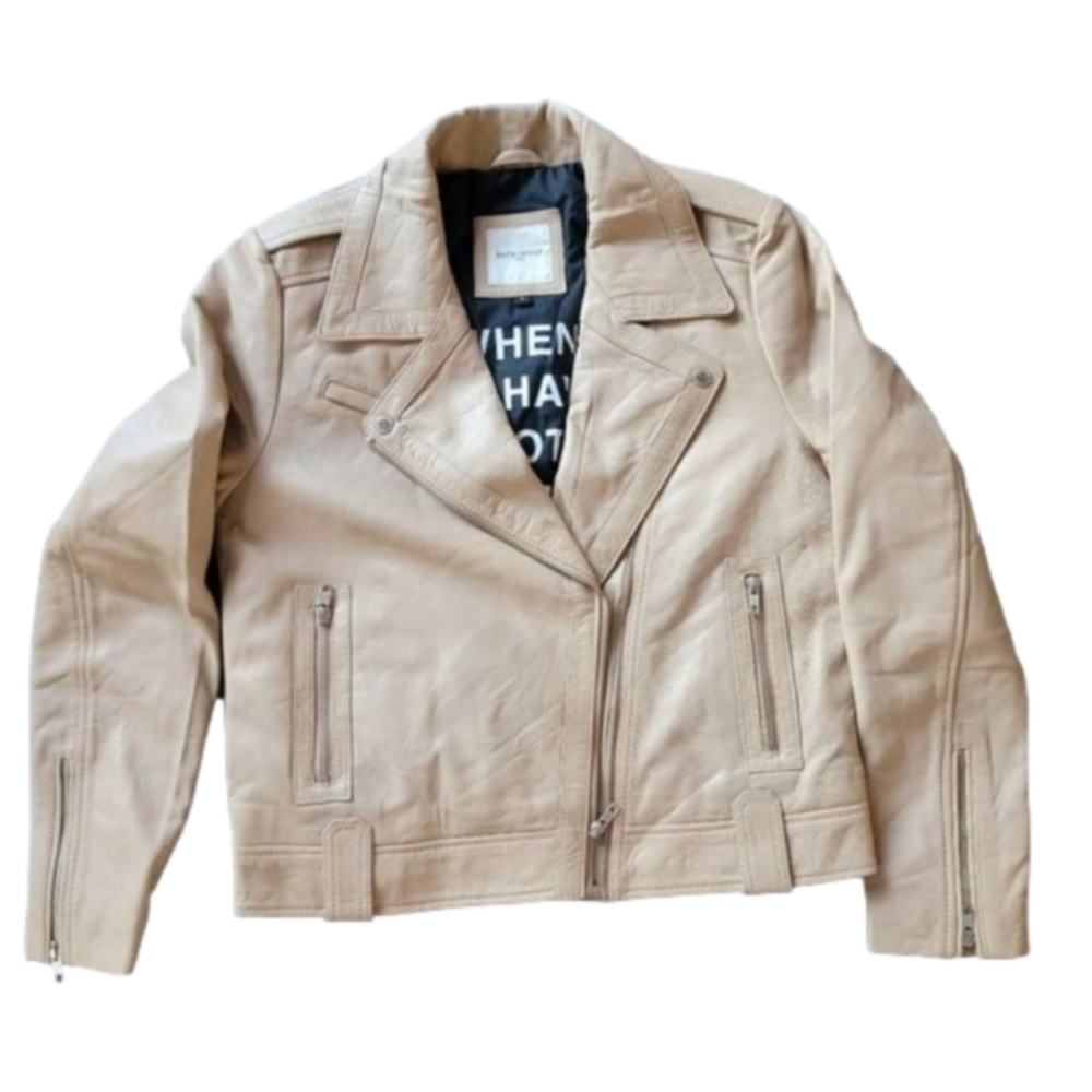 NWT EACH X OTHER Paris Women's Cream Leather Full Zip Jacket Size Small
